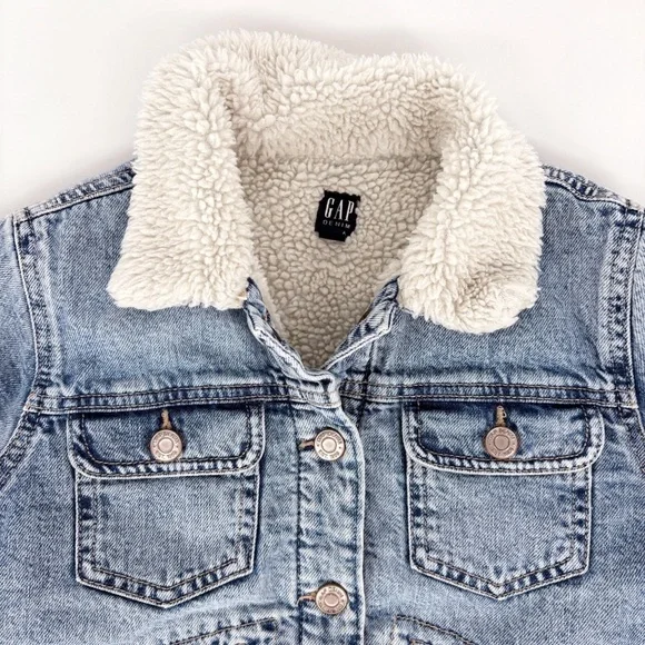 GAP | Kids Sherpa Icon Blue Denim Jean Jacket | Size L - Picture 3 of 8